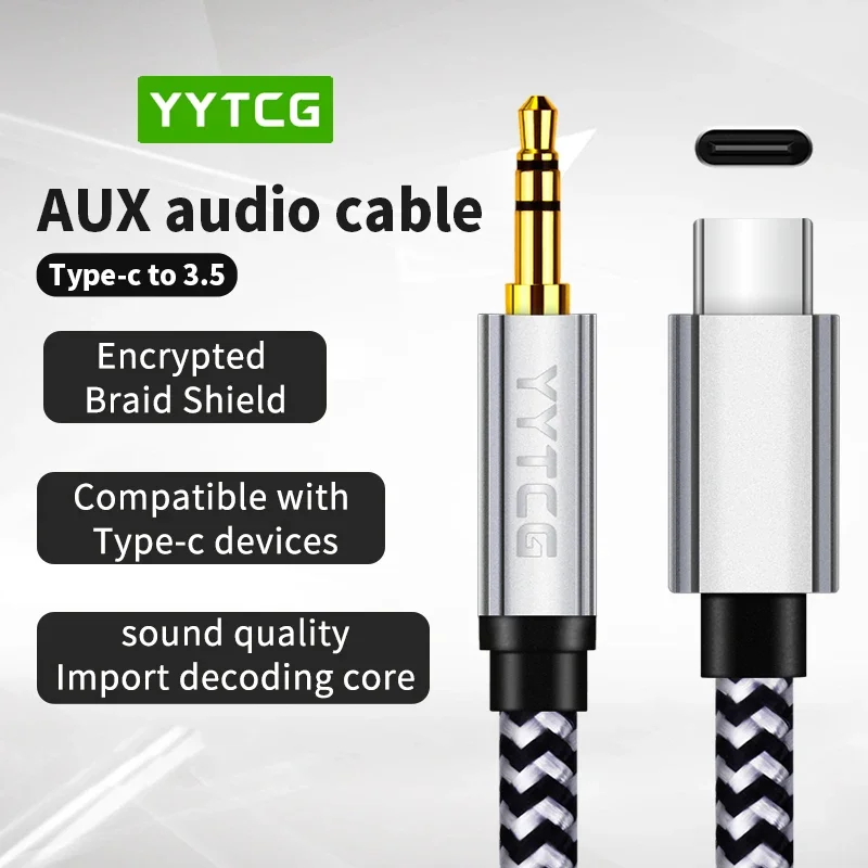 YYTCG-Adaptador USB C a 3,5mm AUX para auriculares, conector Tipo C 3,5 para altavoz de coche, adaptador auxiliar Tipo C, 0,6 M, 1,2 M, 1,8 M
