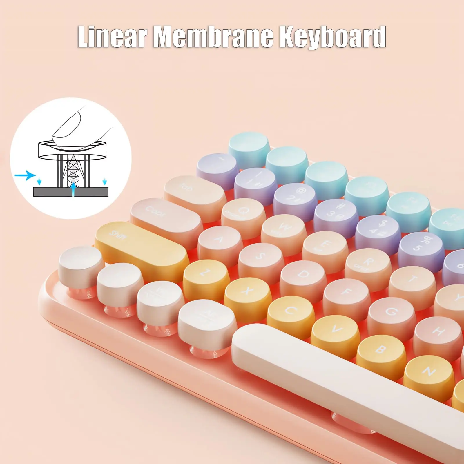 Teclado inalámbrico ergonómico Bluetooth de tres modos para PC/portátil/tableta, teclado compacto con teclas redondas recargables de 85 teclas - imagen 4