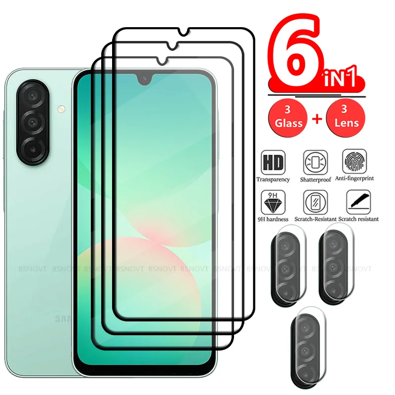 6 en 1 para Samsung A26 vidrio Samsung Galaxy A26 vidrio templado cubierta completa pegamento HD 9H Protector de pantalla Samsung A 26 A26 Len Glass