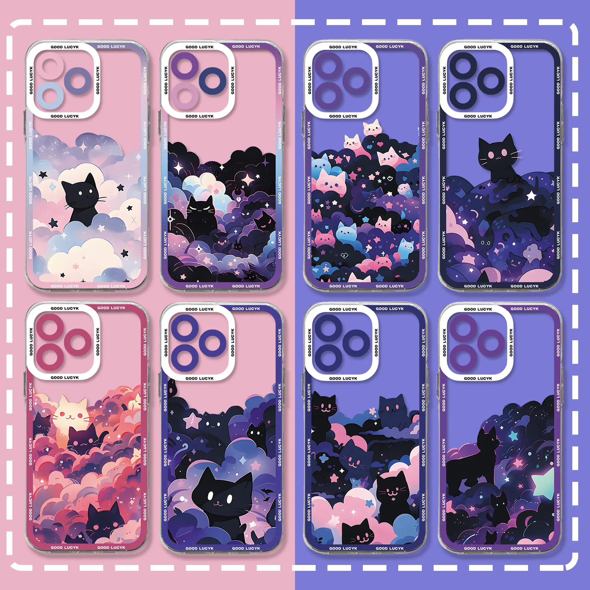 Funda de teléfono de gato negro con cielo estrellado de dibujos animados para TECNO CAMON 30 20 POVA 6 5 SPARK 10 Infinix Smart 8 7 Note Hot 40 30i 20i Pro 5G