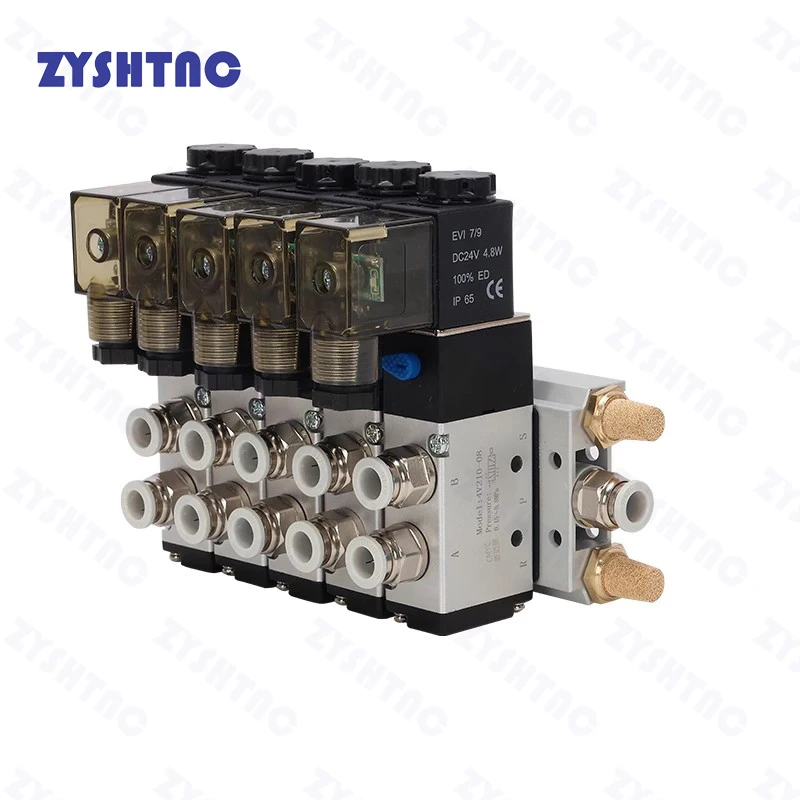 Bloque de válvula solenoide neumática de 12/24V CC 110/220V CA opción múltiple 4V210-08 con colector de Base de ajuste de silenciador 2/3/4/6 vías - imagen 2