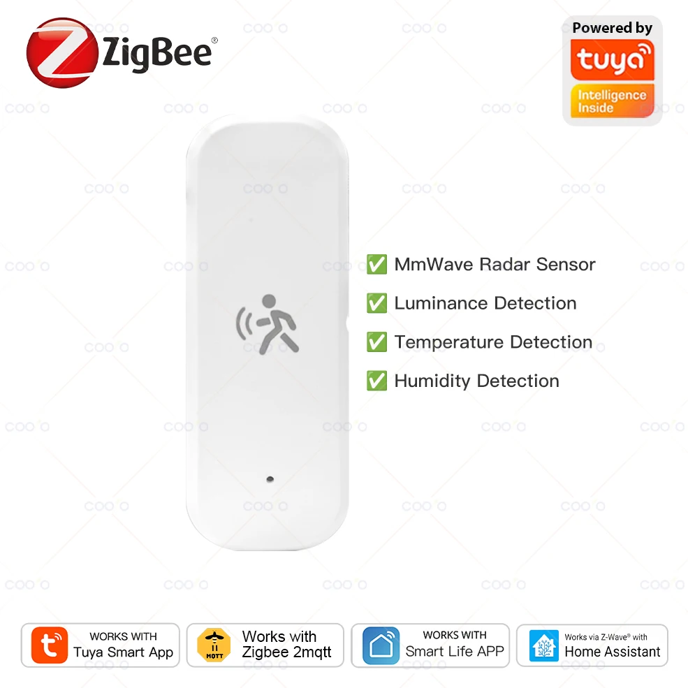 Zigbee-Sensor de movimiento por Radar MmWave, Detector humano con Sensor de humedad y temperatura de iluminación, compatible con Tuya Zigbee2MQTT, 10G