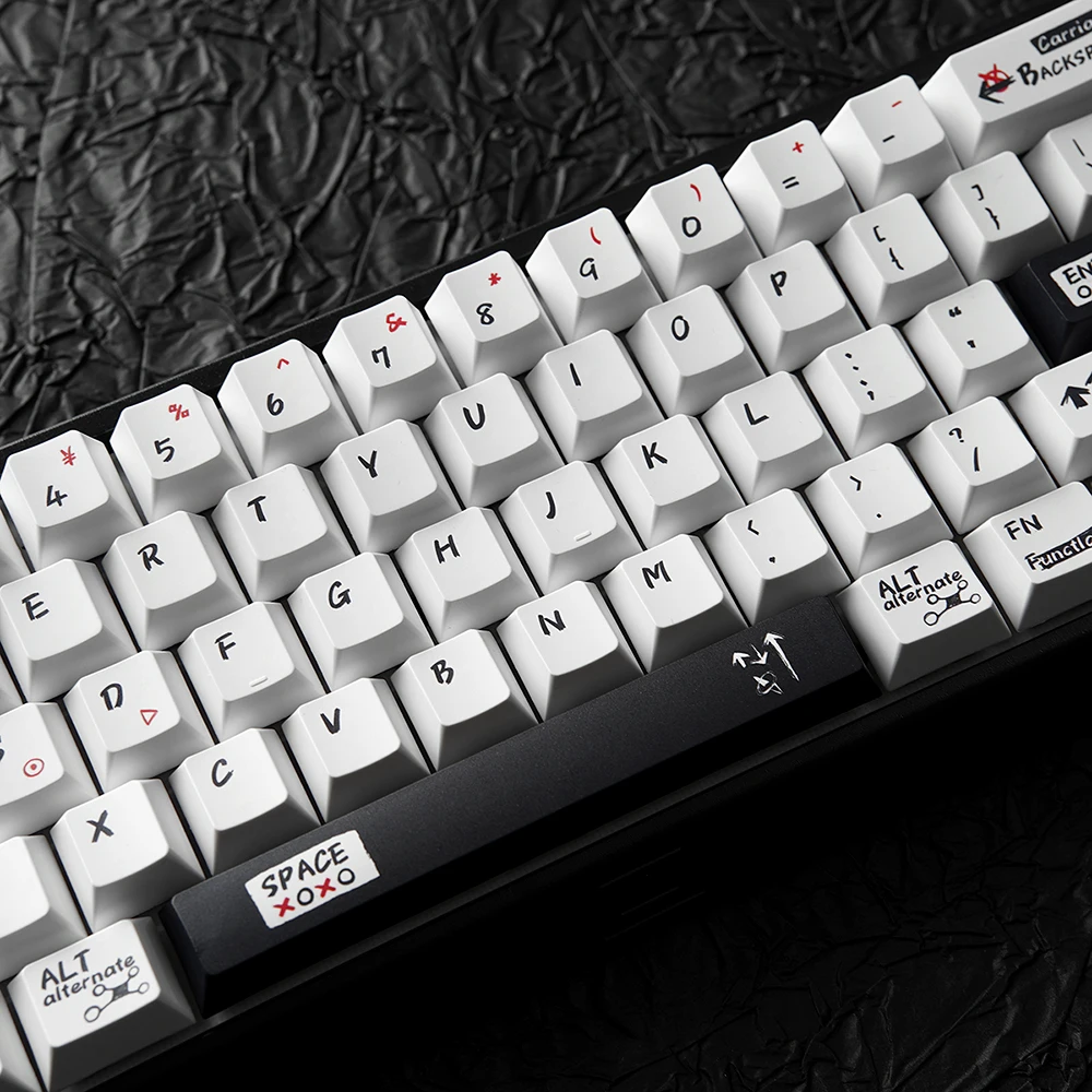 Teclas negro blanco Simple pintado a mano Graffiti misterioso tema de fuego negro Material Pbt cereza teclas personalizadas 136/139 teclas - imagen 3