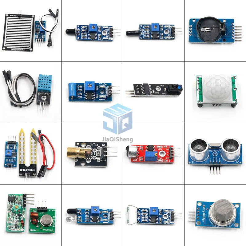 Módulo de sensor pi 2 3 para arduino, paquete de HC-SR04, 501, DHT11, DS3231, KY-008, sonido, lluvia, suelo, kit, 16 Uds./lote - imagen 2