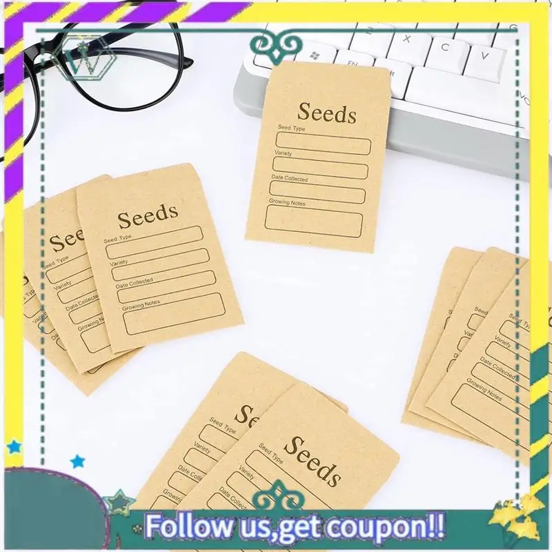 Nuevas sobres de 100 Uds., paquetes de semillas de papel Kraft marrón de 3,54X2,36 pulgadas, sobres resellables, paquetes de semillas autosellados - imagen 4