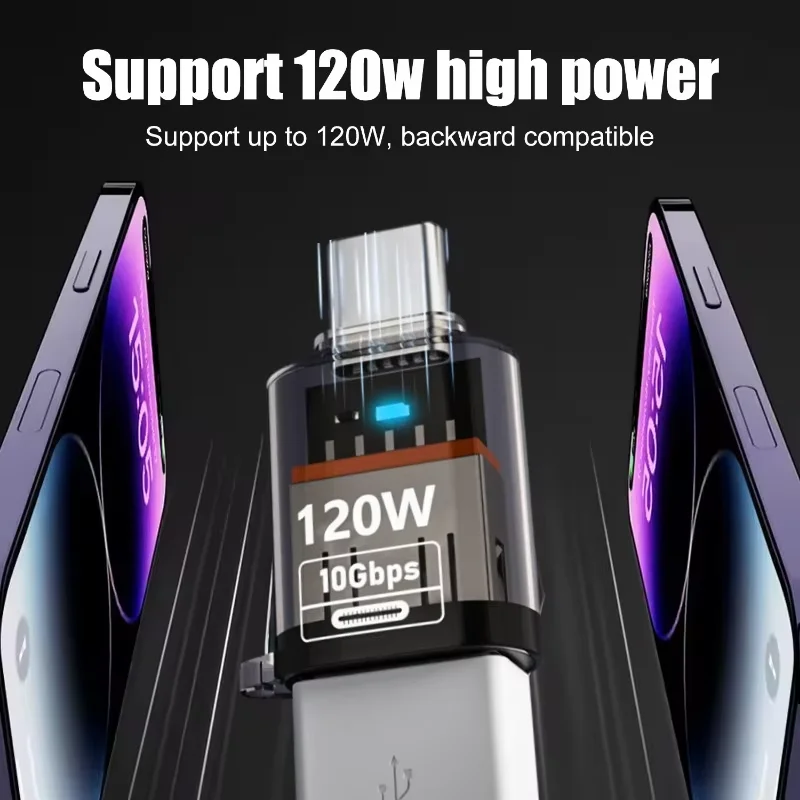 Adaptador OTG USB 3,2 a tipo C de 10Gbps, convertidor USB C de carga rápida de 120W OTG para Xiaomi, Samsung, PC, tableta, Audio/transferencia de datos otg - imagen 4