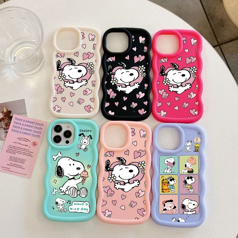 Funda con estampado de Snoopy de dibujos animados para Iphone 16 Pro Max 11 12 13 14 15 Pro Max XR 16E 7 8 Plus SE 2 3 fundas suaves anticaída Y2k