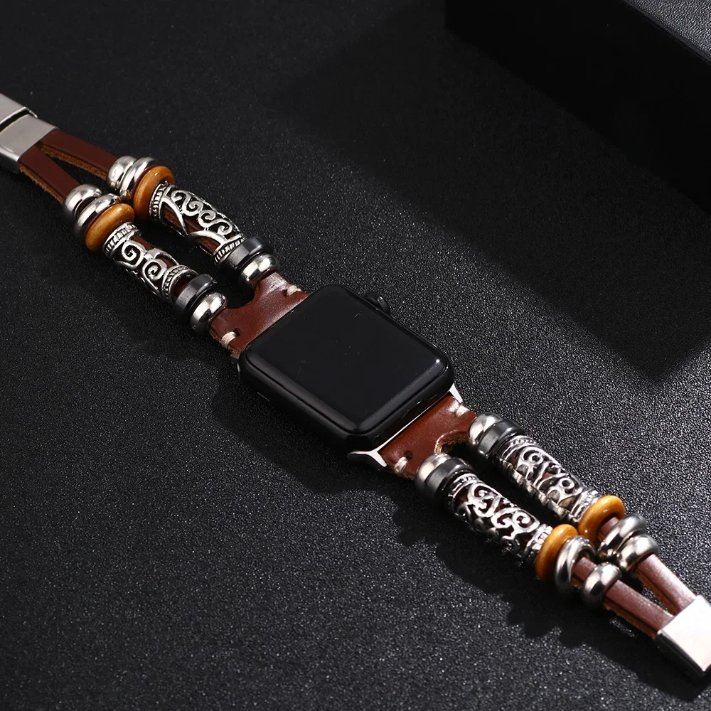 Correa de cuero para Apple Watch Band Ultra 2 49mm 41mm 45mm 44mm/40mm 38/42 pulsera Bohemia hecha a mano serie 8 9 7 6 5 4 SE - imagen 4