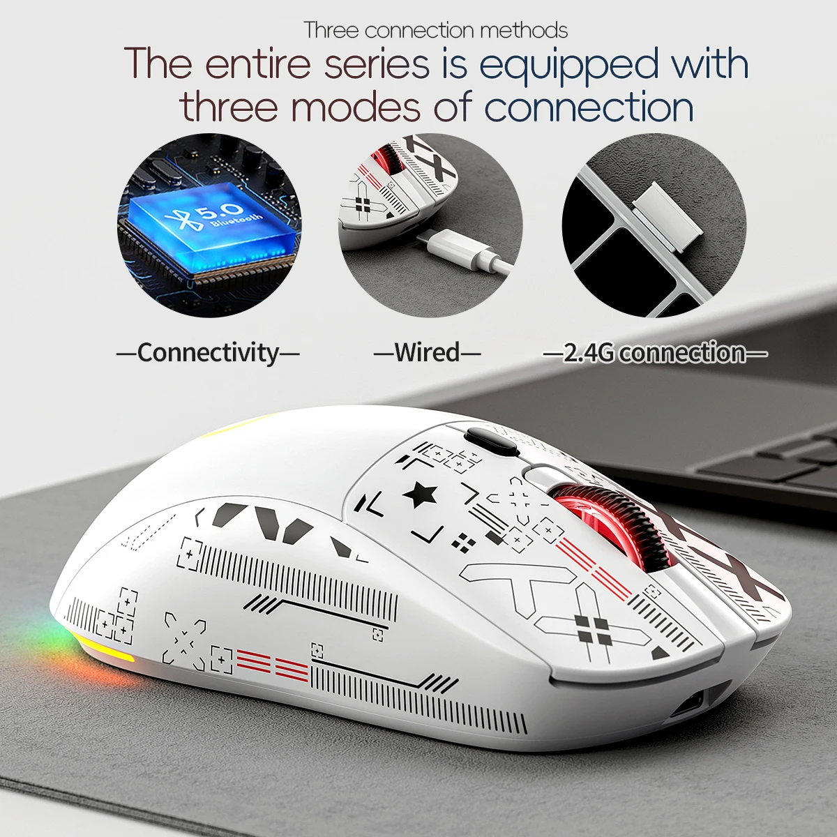 Ratón inalámbrico, Bluetooth/2.4G/ratón trimodo con cable, ratón para juegos - imagen 4