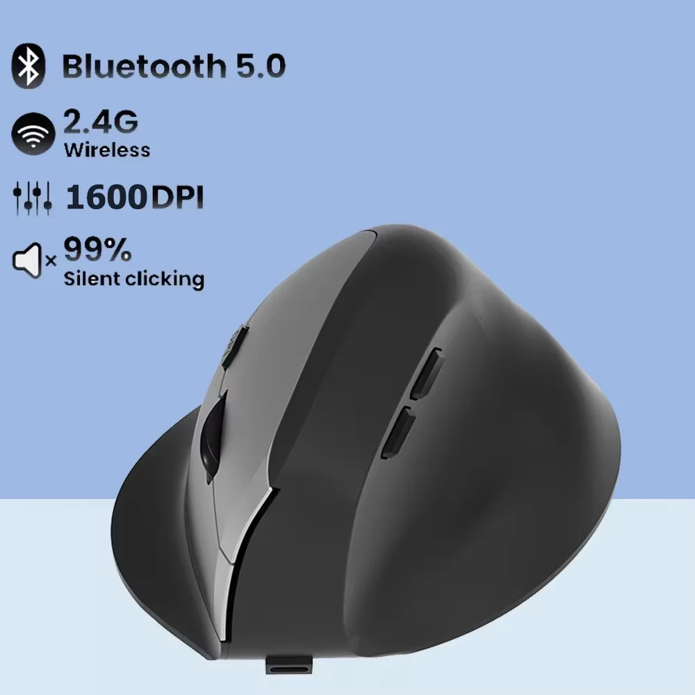 Ratón Vertical inalámbrico Bluetooth 5,0, 2,4G, ergonómico, 1600DPI, 6D, botones silenciosos para MacBook, tableta, portátil, accesorios para ordenador