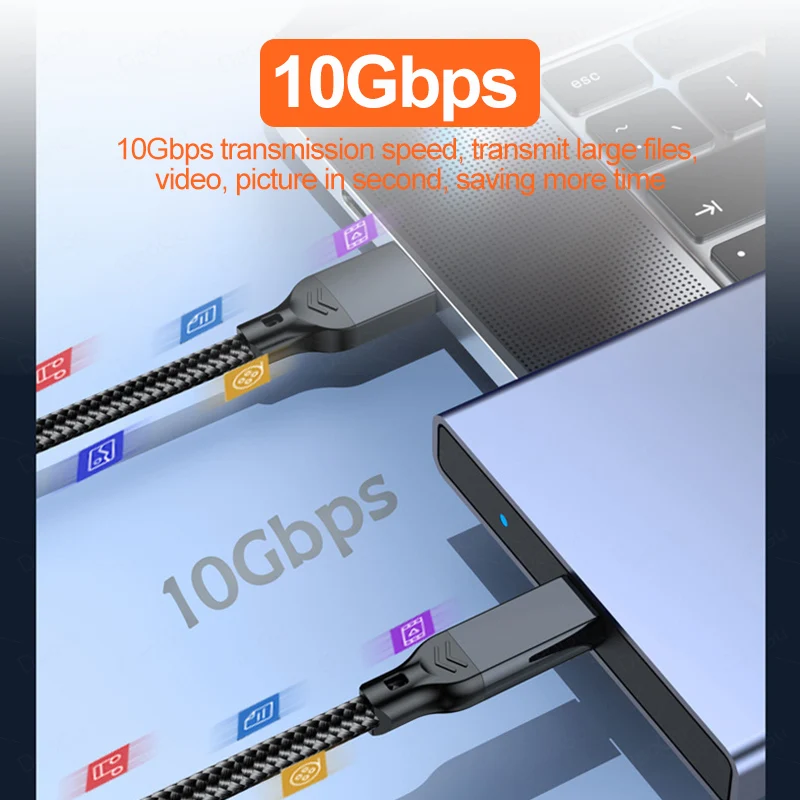Cable USB3.2 Gen2 de 10Gbps, Cable de datos USB tipo C para disco duro externo, Cable de carga rápida de 60W para ordenador portátil, teléfono móvil 3,2 - imagen 2