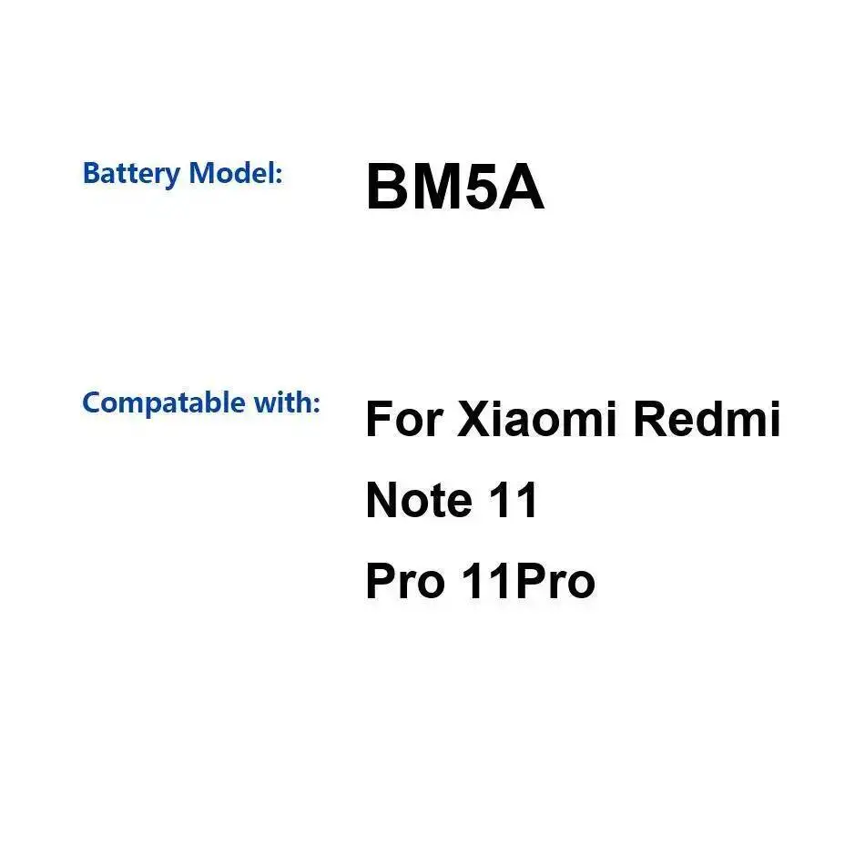 Alta compatibilidad para Xiaomi Redmi Note 11 Pro 11Pro BM5A batería de teléfono móvil 5160Mah