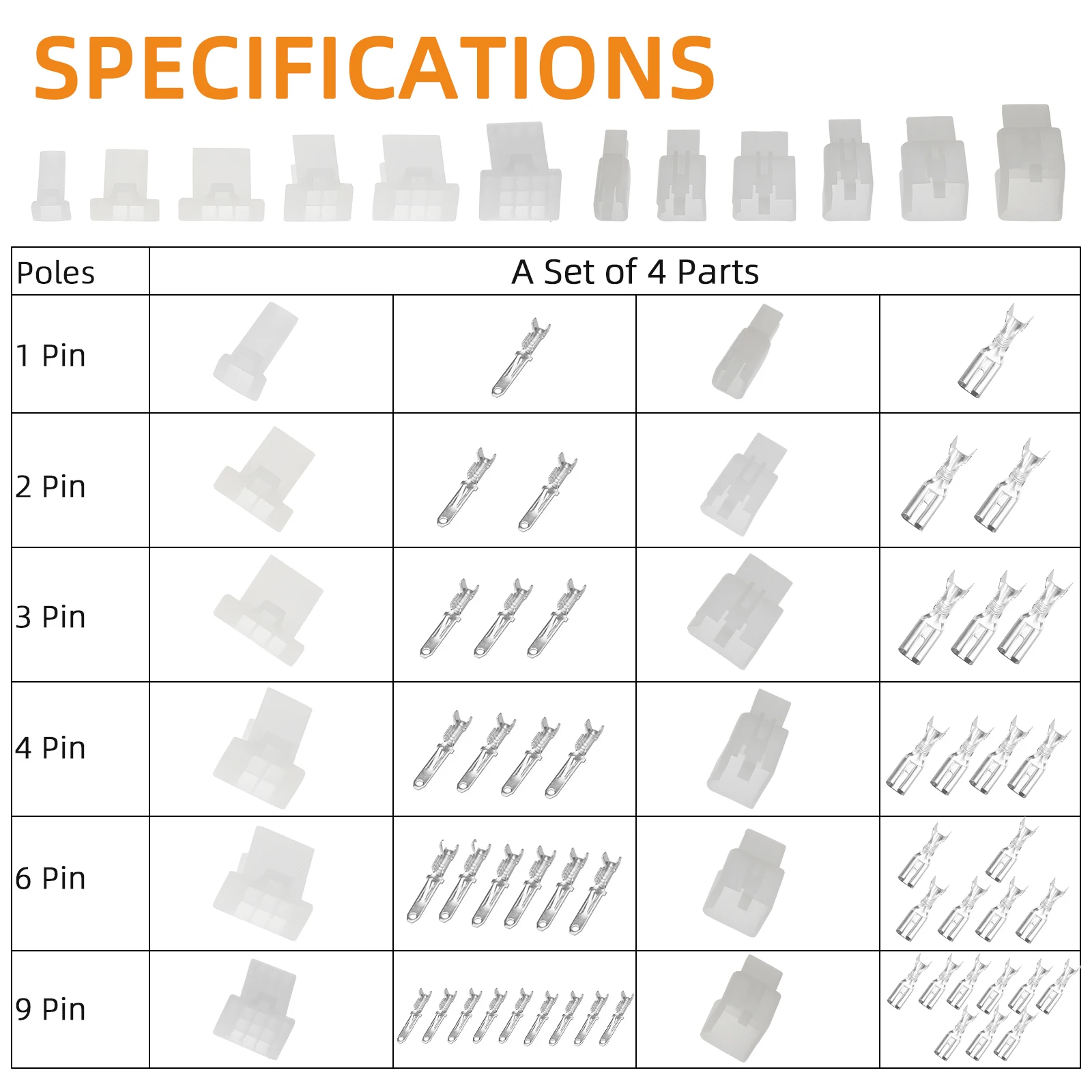 10-20 juegos de conector de Cable eléctrico automotriz, enchufe de Terminal de Cable de 2,8mm, macho y hembra para motocicleta, bicicleta, coche, 1 pines-9 pines - imagen 3