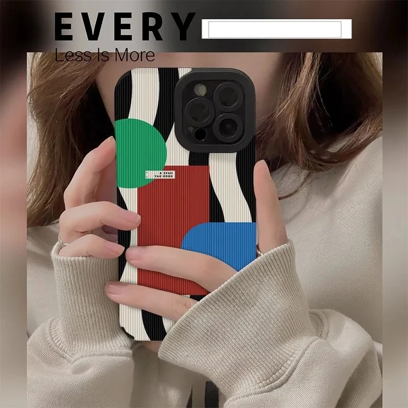 Funda de teléfono Ins con geometría creativa a rayas de cebra para iPhone 11 12 13 14 15 Pro Max Mini 8 7 Plus XR X XSMAX, funda de silicona suave - imagen 2