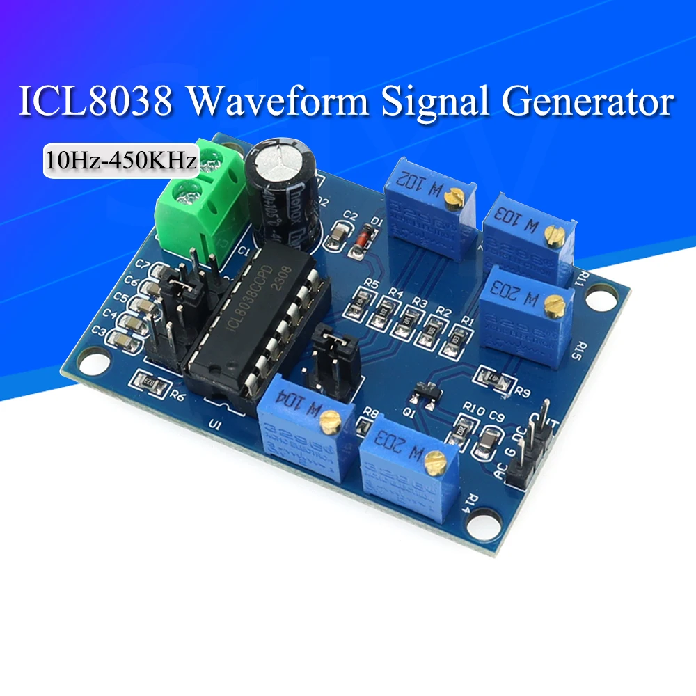 Generador de señal de forma de onda ICL8038, módulo de onda cuadrada triangular sinusoidal, fuente de señal de frecuencia media y baja de 10Hz-450KHz, 12V a 15V
