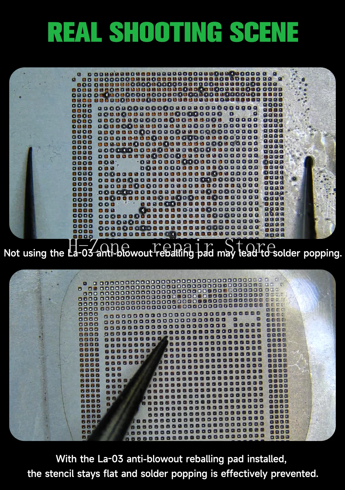 Almohadilla de Reballing Antiexplosión MECHANIC La-03, 20x20mm, Vidrio Blanco, para BGA, Soldadura de Bolas, Reparación de CPU, GPU, Chip, Teléfono - imagen 4