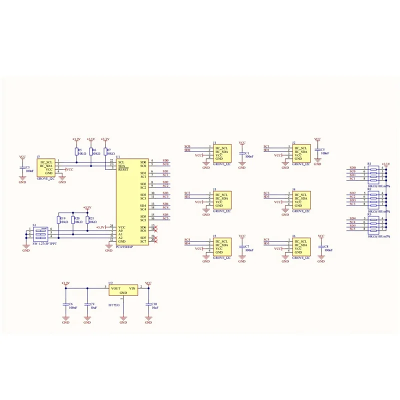 Unidad Pahub V2.1 Kit de desarrollo Iot multiplexor I2C Bus I2C 1 en 6 interruptor Dipswitch integrado de expansión PCA9548AP - imagen 5