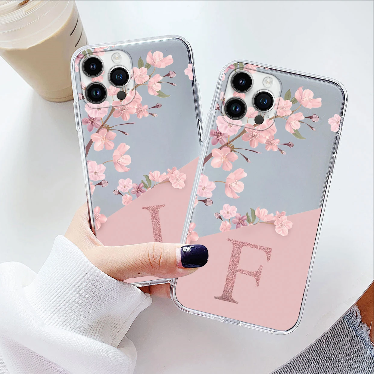 Funda con letras de flores para iphone 14 Pro Max 14 Plus Capa, Fundas transparentes de silicona suave para iphone 14 + Bolsa transparente con alfabeto - imagen 2