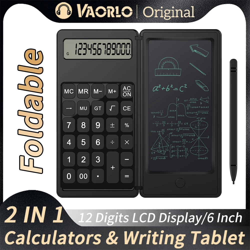 Calculadora plegable y tableta de escritura LCD de 6 pulgadas, almohadilla de dibujo Digital con bolígrafo óptico, bloqueo de botón de borrado para escuela, oficina y negocios