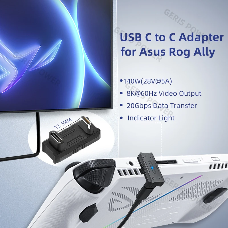 Adaptador de USB-C en forma de U de 180 grados para consola de interruptores Asus Rog Ally/NS tipo C macho a hembra 20Gbps PD140W convertidor de carga rápida - imagen 2