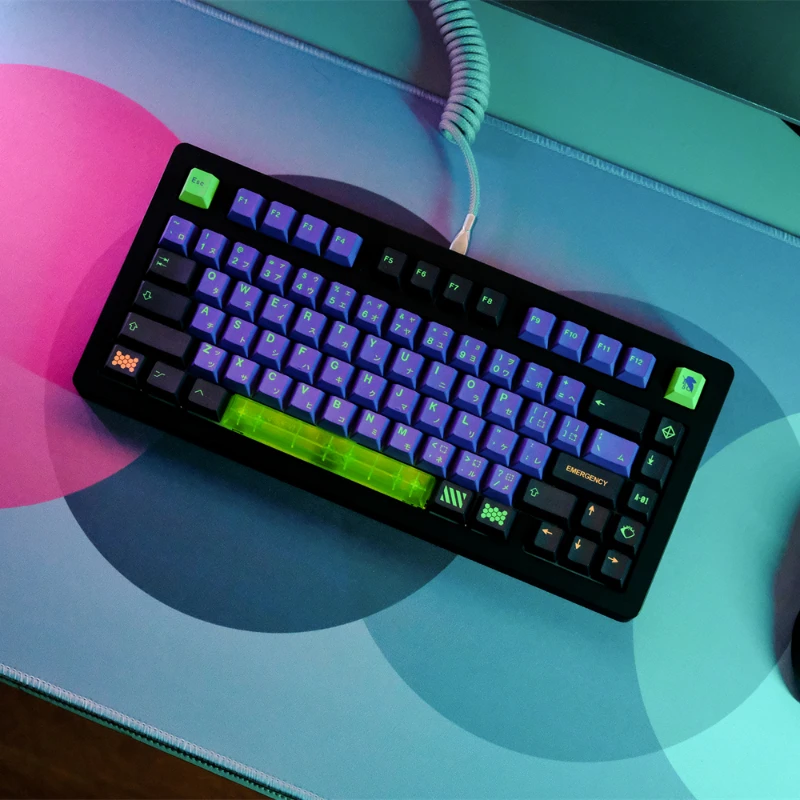 Teclas EVA NO.1 de Anime japonés Mecha, 129 teclas, DYE-SUB, perfil de cereza, teclas PBT para teclado mecánico Cherry MX Switch