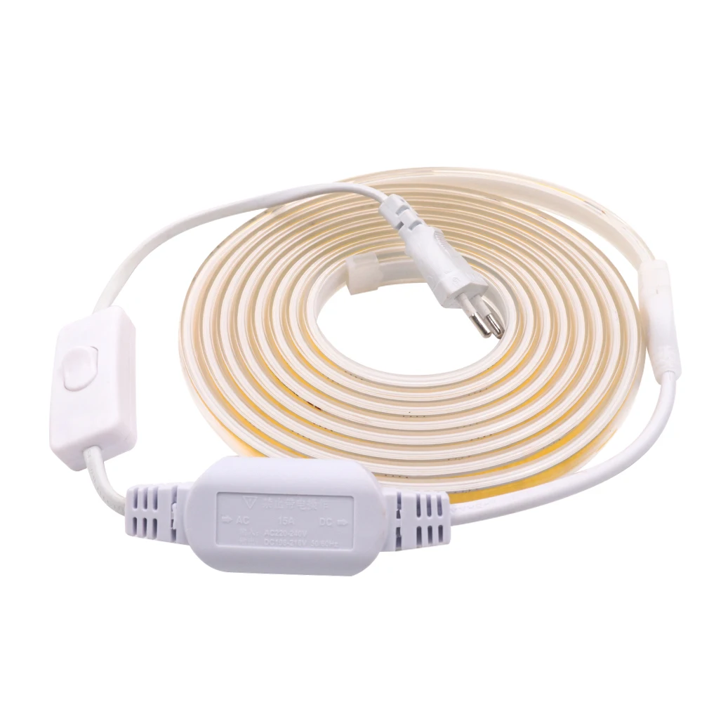 AC220V 100M COB luz LED súper brillante 360LEDs/m tira de LED barra de luz COB Flexible al aire libre IP65 tira de luz LED impermeable + enchufe - imagen 2