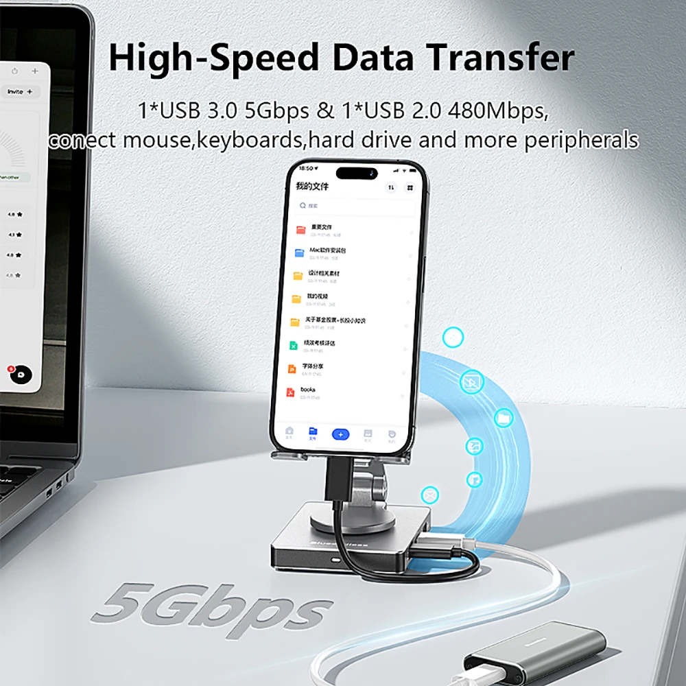 Estación de acoplamiento con soporte giratorio 8 en 1 aleación de aluminio USB C Hub tipo C a HDMI 2,0 4K 60Hz PD 100W USB 3,0 5Gbps para interruptor - imagen 4