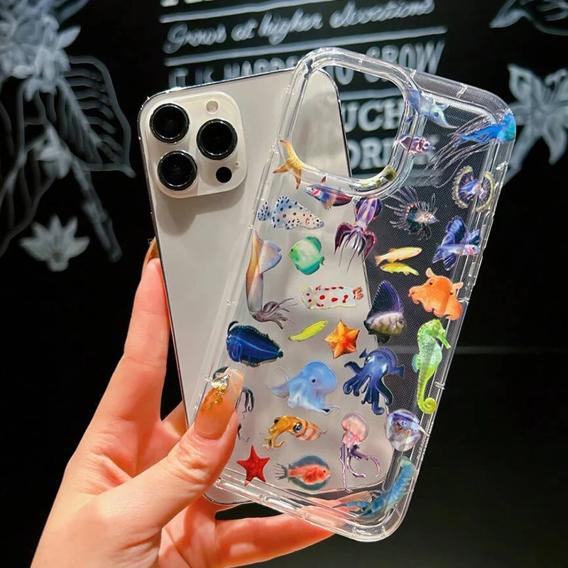 Funda de teléfono transparente a prueba de golpes con tema de vida oceánica para iPhone 16E 16 15 14 13 12 11 Pro Max Plus 7 8 SE2 XR X XS - imagen 2