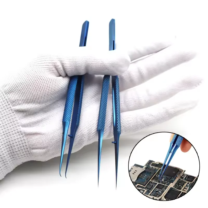 Pinzas de aleación de titanio, herramienta de mantenimiento profesional, pinzas de precisión con borde de 0,15mm para huellas dactilares, tablero principal de Apple, cable de cobre - imagen 2