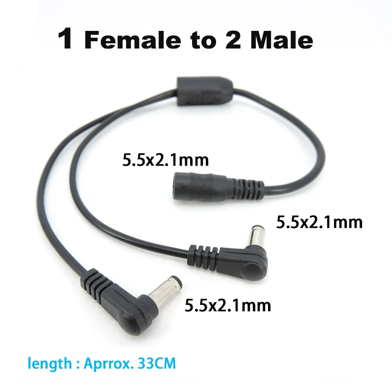DC 5,5mm x 2,1mm alimentación 1 hembra a 2 macho en ángulo adaptador divisor conector Cable de enchufe 12V para cámara CCTV - imagen 2