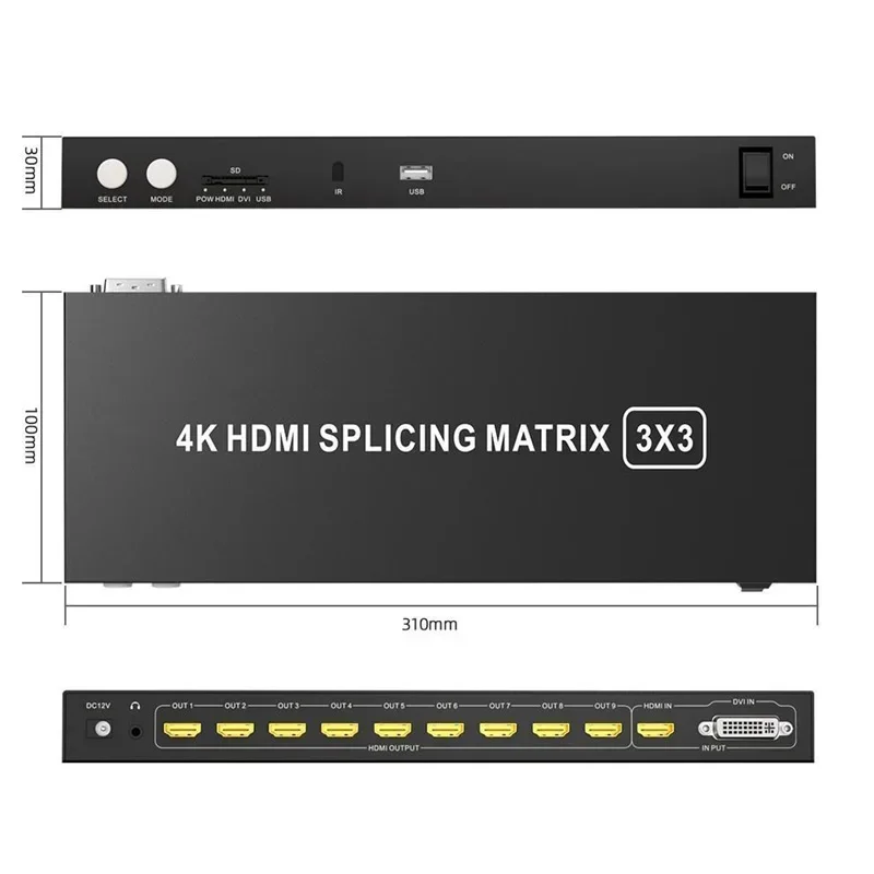 Controlador de pared de vídeo 4K 3x3 DVI HDMI 2x3 2x2 Multi Monitor, procesador de empalme de TV, empalmador VS tarjeta SD, USB U, reproductor de unidad Flash - imagen 3