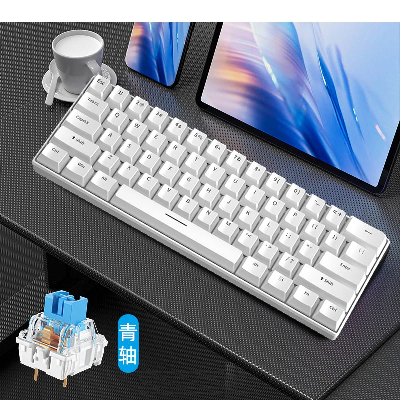 Teclado mecánico blanco para juegos, dispositivo USB 60%, mini teclado español, teclado para pc, ordenador portátil