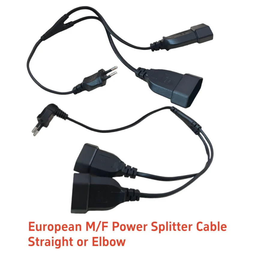 1 unidad CEE7/16 EU 2 clavijas macho a hembra salida dual, cable de extensión de salida de 2 vías Cable divisor de corriente europeo M/F.