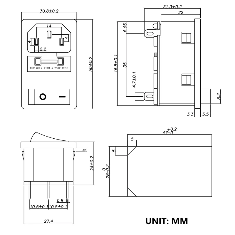 10A 250V LED rojo KCD3 interruptor basculante 3 pines lEC320 C14 módulo de entrada de CA montado en Panel conector de toma de corriente - imagen 3