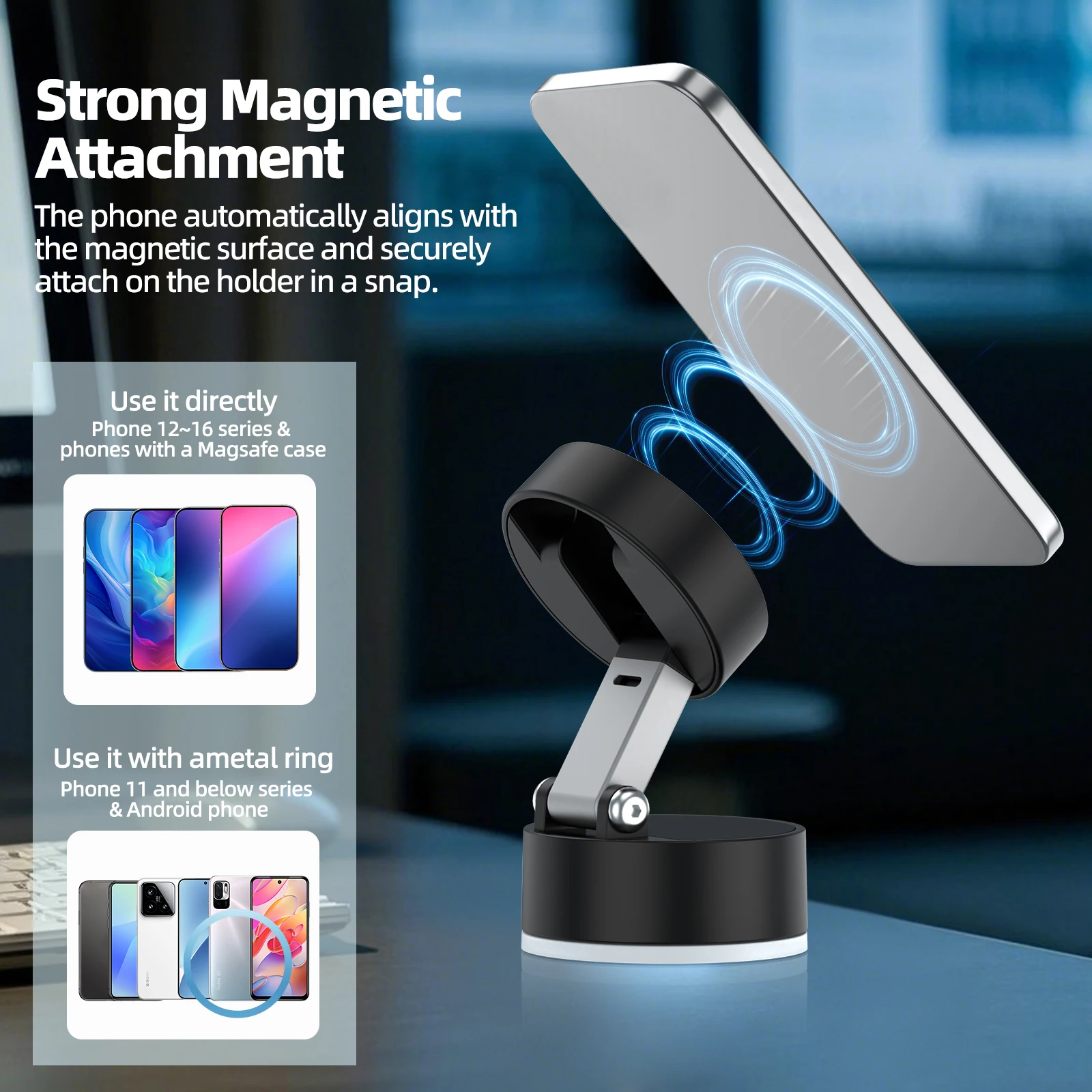 GOOJODOQ Soporte para teléfono Adsorbable Mini portátil Plegable Absorción de vacío Soporte de instalación bidireccional - imagen 4