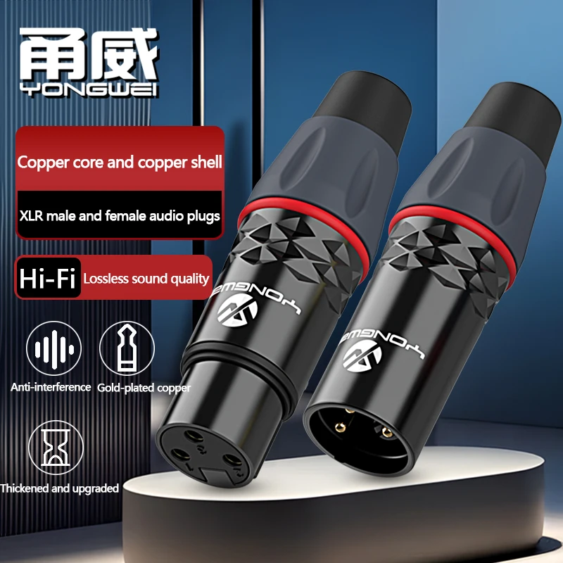 YONGWEI-enchufe XLR macho y hembra de cobre puro chapado en oro, conexión de consola mezcladora, micrófono, cable de audio, enchufe de soldadura