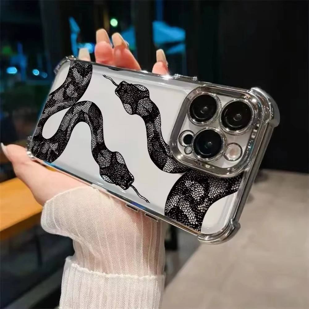 Funda de teléfono con revestimiento de serpiente negra Vintage de lujo para iPhone 17 Pro Max 17 Air 16 Pro 15 14 Plus 13 12 11 16E cubierta trasera anticaída - imagen 4