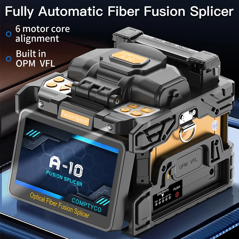 Empalmador Fuison de fibra totalmente automático, 6 motores, A-10, pantalla táctil multilingüe, núcleo de fibra óptica, máquina de fusión en caliente, VFL OPM integrada - imagen 2