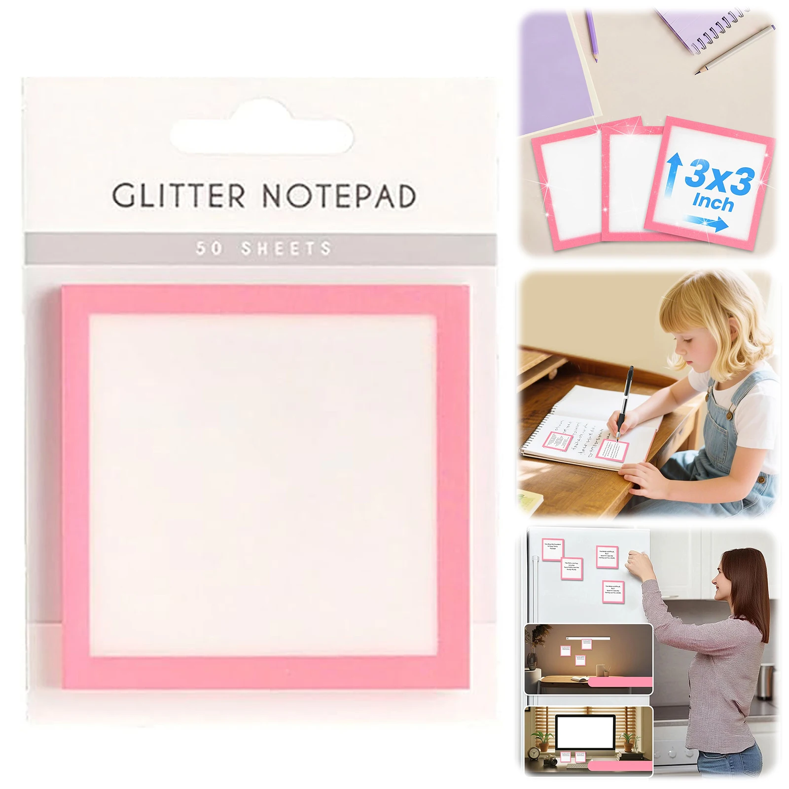 Notas adhesivas brillantes, Bloc de notas adhesivas con purpurina, notas adhesivas transparentes, notas autoadhesivas para papel, vidrio y plástico - imagen 5