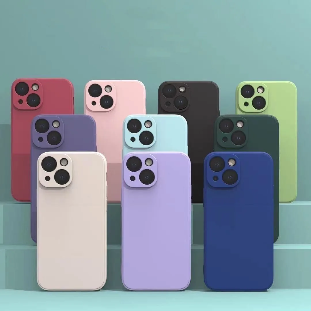 Funda de teléfono para Iphone 14 Plus 13 12 Mini 11 Pro Max Xs X Xr 7 8 Color caramelo cuadrado silicona líquida Protector suave contraportada - imagen 2