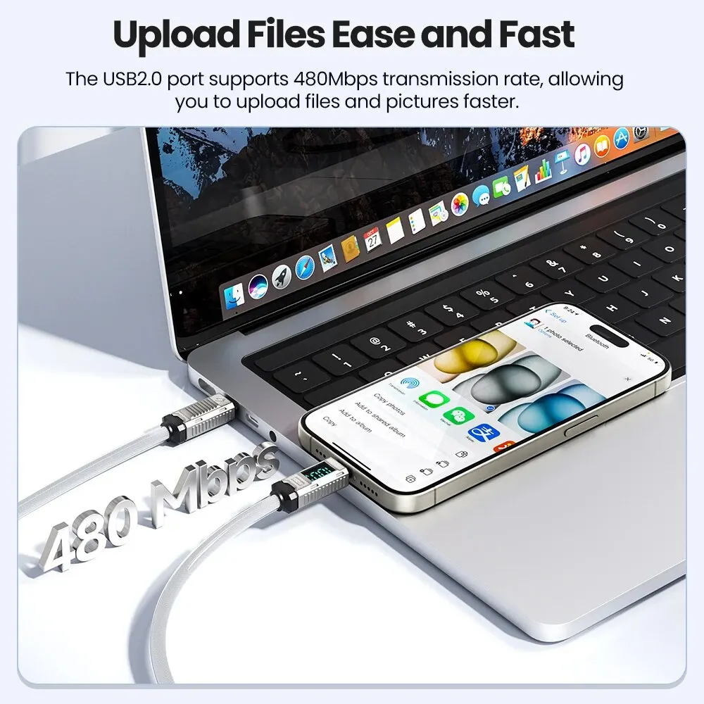 Toocki PD 100W tipo C a tipo C Cable para iPhone 15 5A pantalla LED de carga rápida Cable USB para Xiaomi 12 13 Poco Realme Macbook - imagen 2