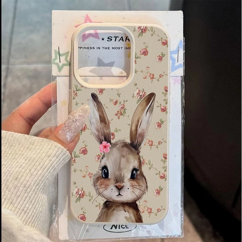 Funda de teléfono con diseño de conejo Floral Retro para Samsung Galaxy S25 S24 FE S23 Ultra S22 Plus A16 A15 A26 A36 A55 A54 A56