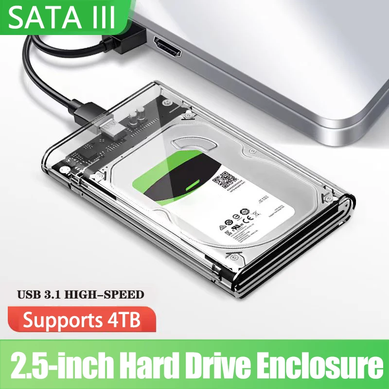 Disco duro externo transparente, caja HDD SSD de 2,5 pulgadas tipo C a USB3.1, carcasa de unidad de 4TB, Compatible con UASP SATA III, ordenador portátil