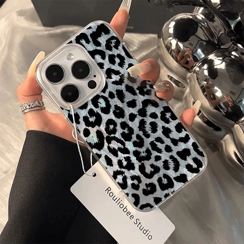 Funda de teléfono plateada con diseño de cola de zorro y leopardo de lujo para Samsung Galaxy S25 S24 S23 Ultra Plus 5G S21 FE, textura de pluma dura - imagen 4