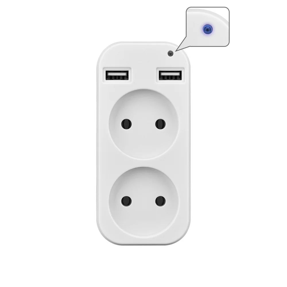 Enchufe europeo, toma de corriente CA, adaptador de enchufe USB, doble enchufe con 2 puertos USB, carga rápida, adaptador Protector contra sobretensiones para el hogar y la Oficina - imagen 4