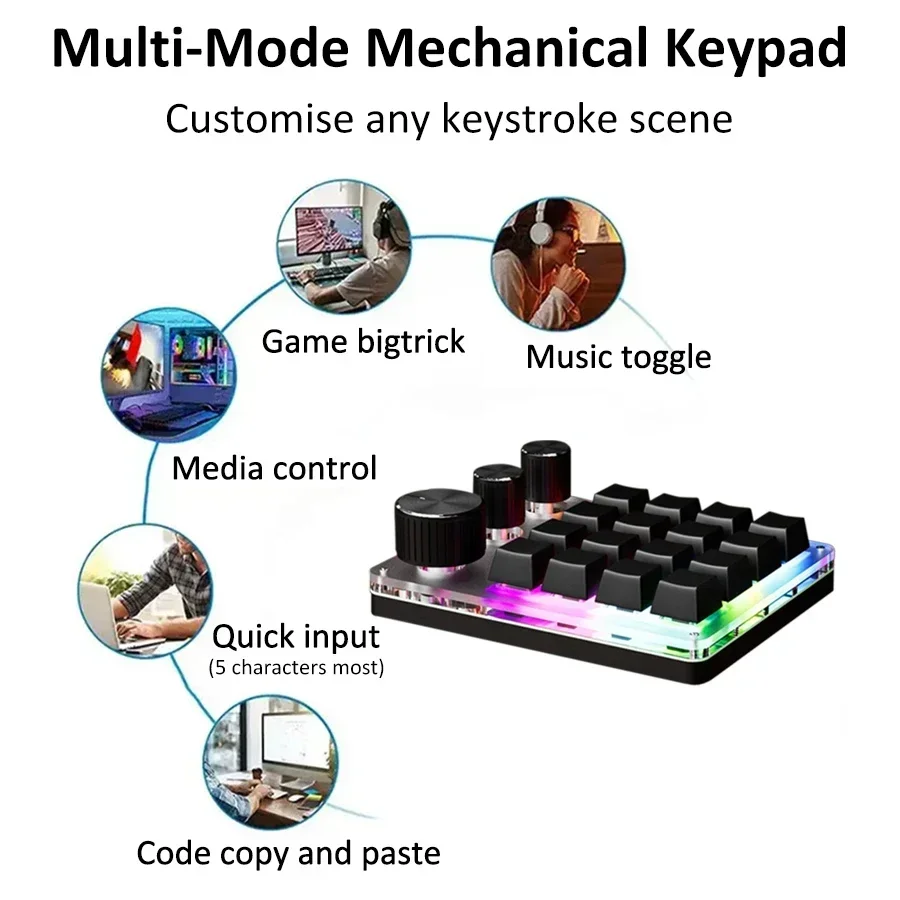 Macro de programación RGB personalizado, 16 teclas, 3 perillas, teclado Bluetooth, copia de pasta, teclado para juegos de Photoshop, Macropad mecánico Hotswap DIY - imagen 5
