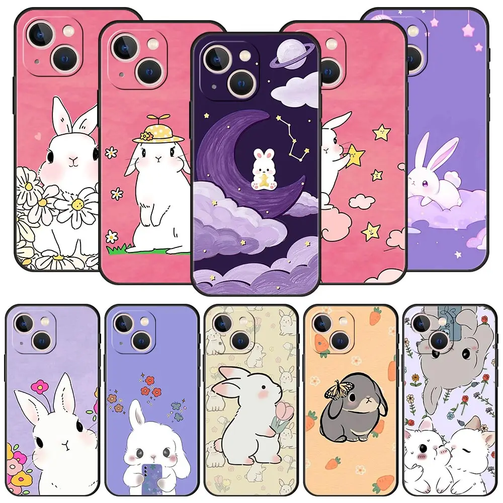 Bonita funda de teléfono de conejo colorido para iPhone 16 13 15 14 12 11 Pro MAX XR X SE XS 7 8 Plus, funda suave de TPU
