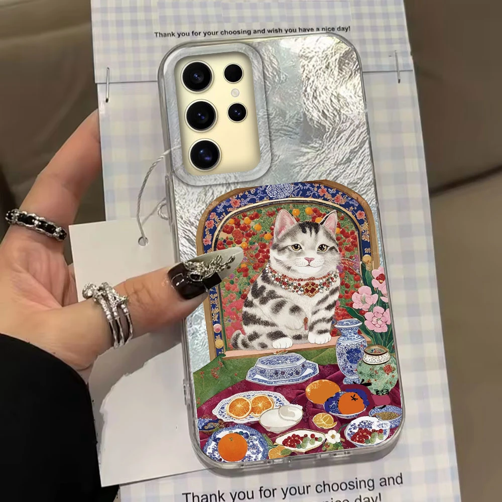 Funda de teléfono Retro con textura de vórtice para mujer y niña, flor de gato púrpura, para Samsung Galaxy S25 Edge S24 S23 S22 S21 S20 FE Plus Ultra - imagen 5