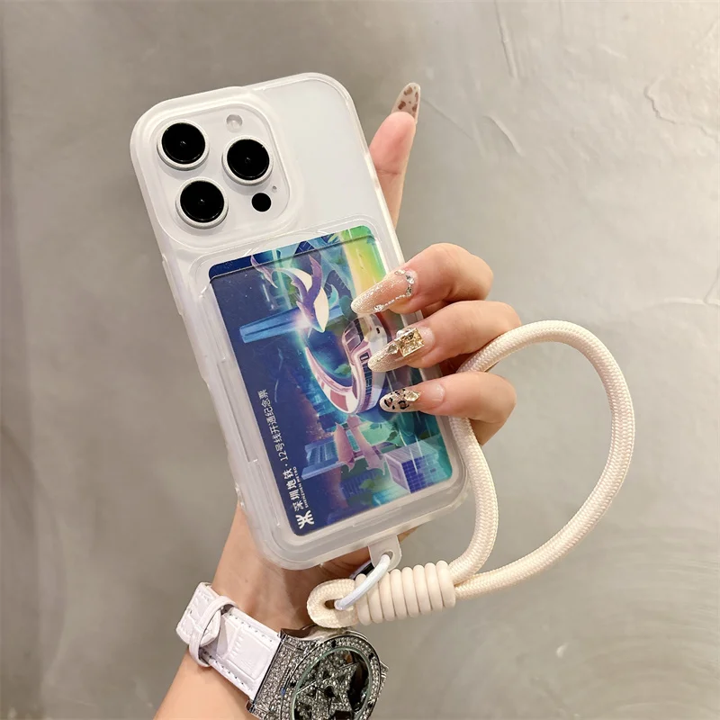 Funda de teléfono con cordón y bolsa para tarjetas con ranura magnética a la moda para iPhone 12 13 14 15 16 17 Pro Max Plus para Magsafe, funda esmerilada a prueba de golpes - imagen 4