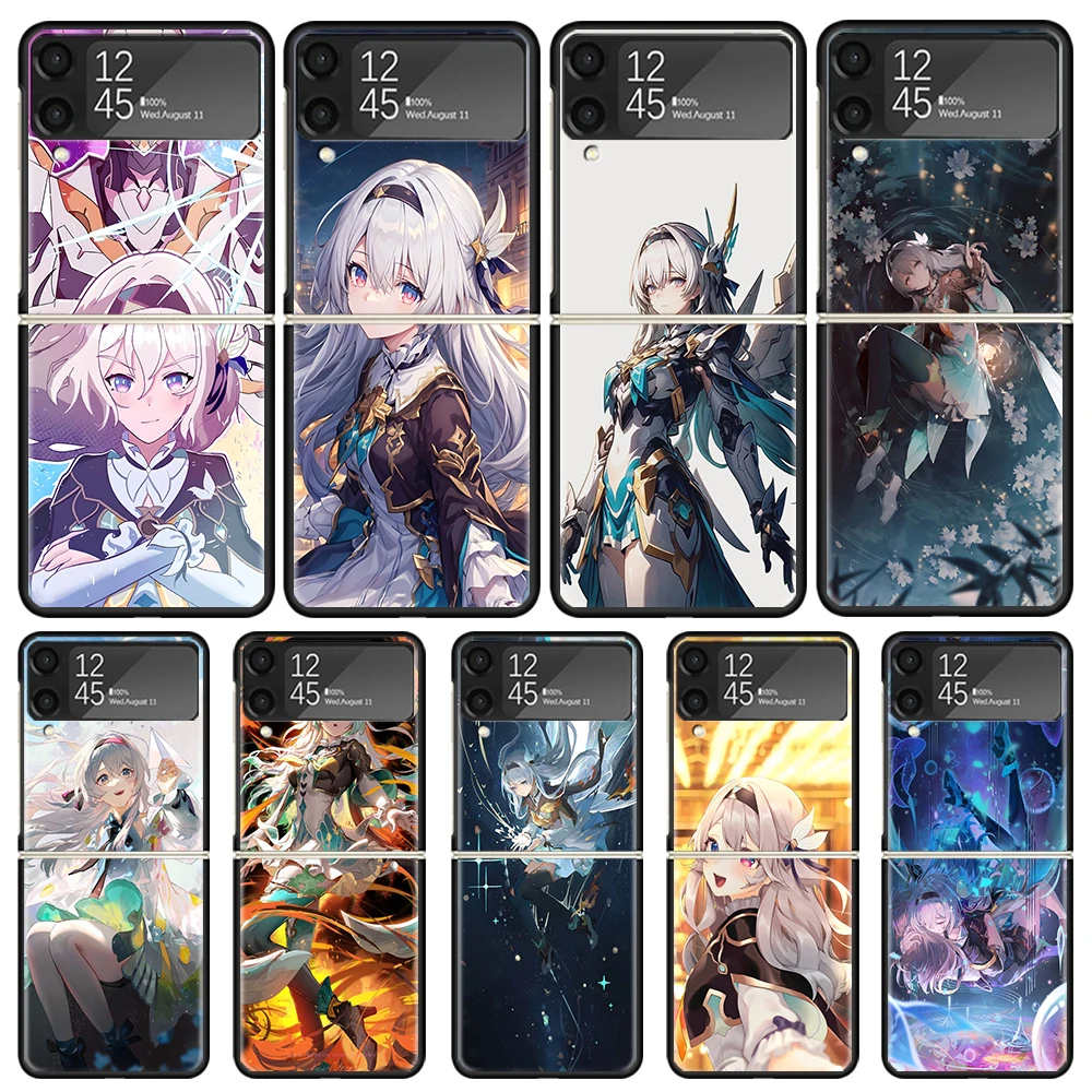 Honkai Star Rail Firefly fundas de teléfono negras para Samsung Z Flip 7 6 5 4 3 galaxia de lujo ZFlip7 ZFlip6 Flip5 Flip4 Flip3 Shell Cove